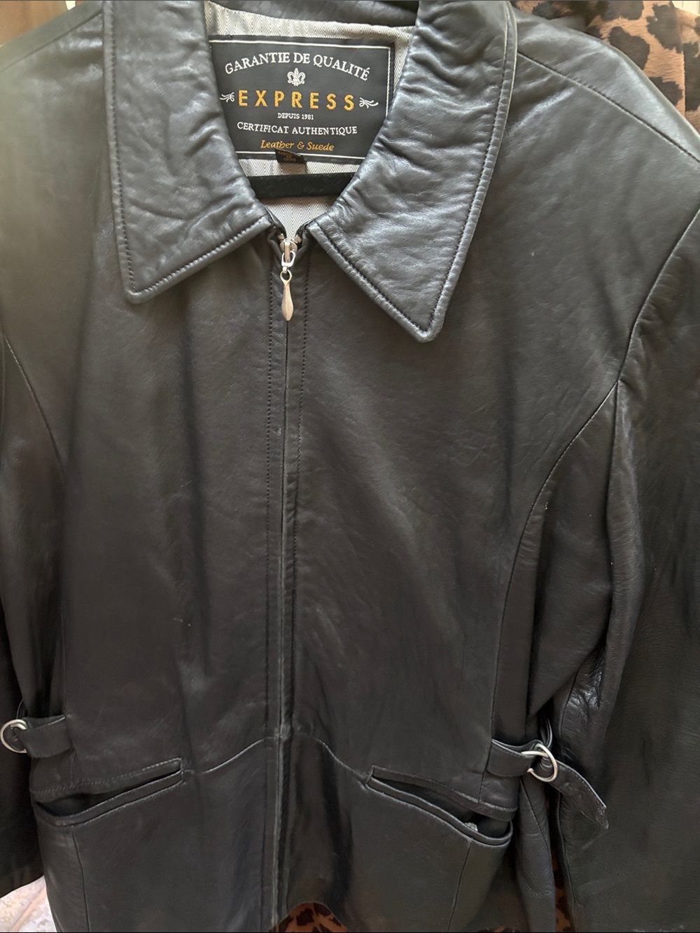 Express Black Leather Zip Front Jacket with Side Buckles